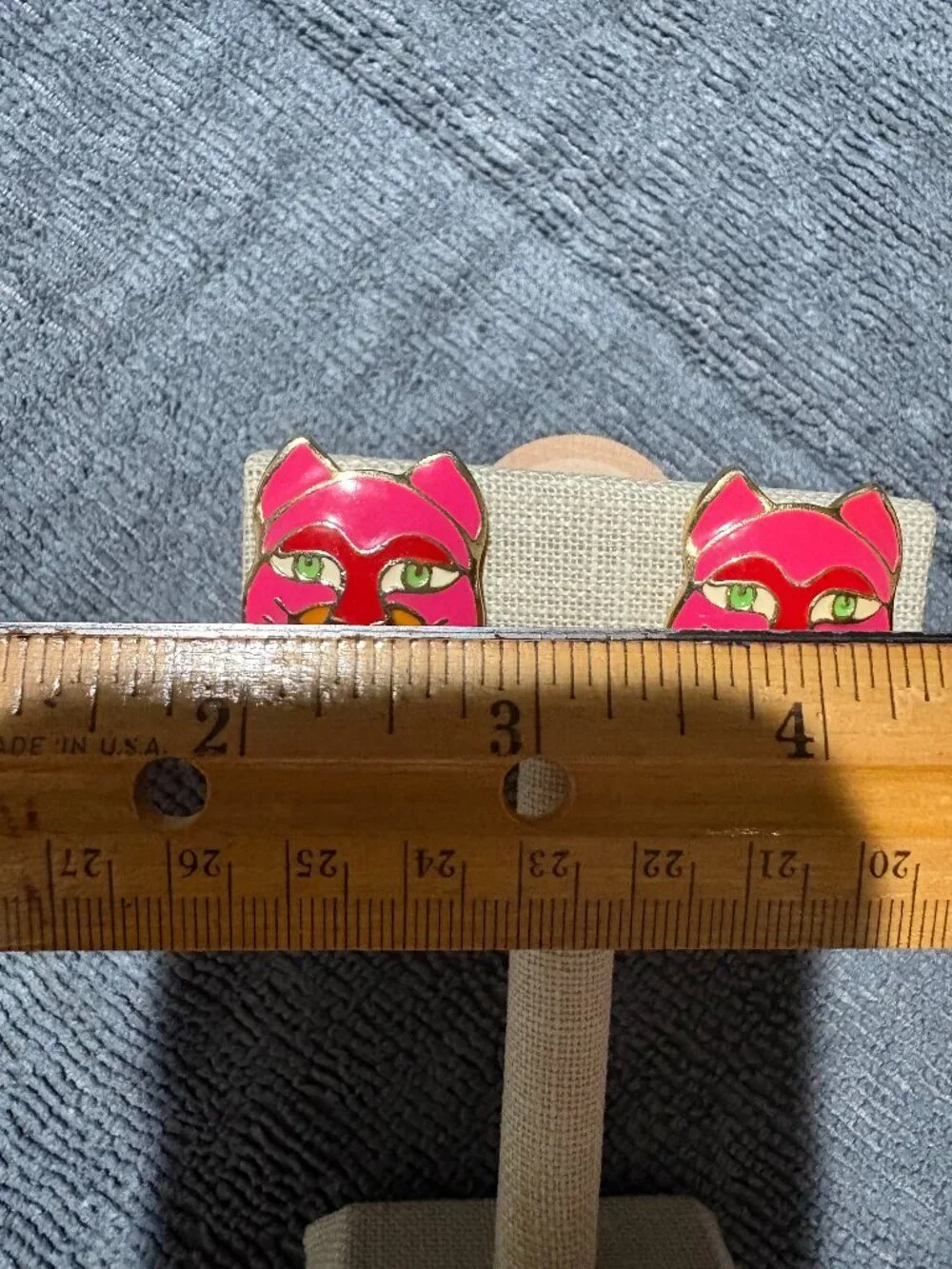 Edgar Berebi Pink Enamel Cat Earrings for Pierced Ears Vintage 1980's